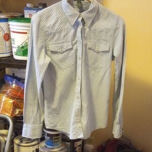 Ralph Lauren Blue and White Striped Kids Snap Shirt